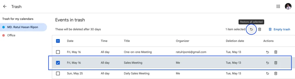 How to Recover a Deleted Google Calendar Event